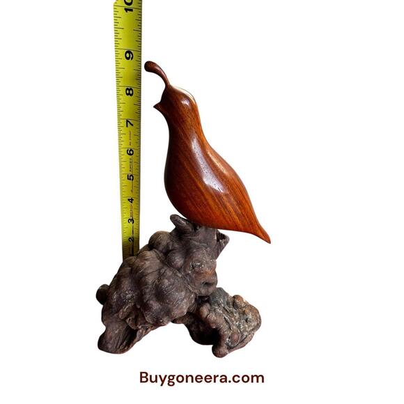 Vintage Carved Wooden Quail On Manzanita Burl Wood Base. H. Ray Ford. Bird Art - Picture 2 of 5